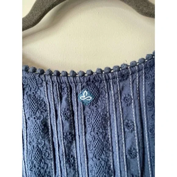 Prana Women's Kendell Eyelet Blue Cotton Mini Dress Medium - Picture 14 of 15
